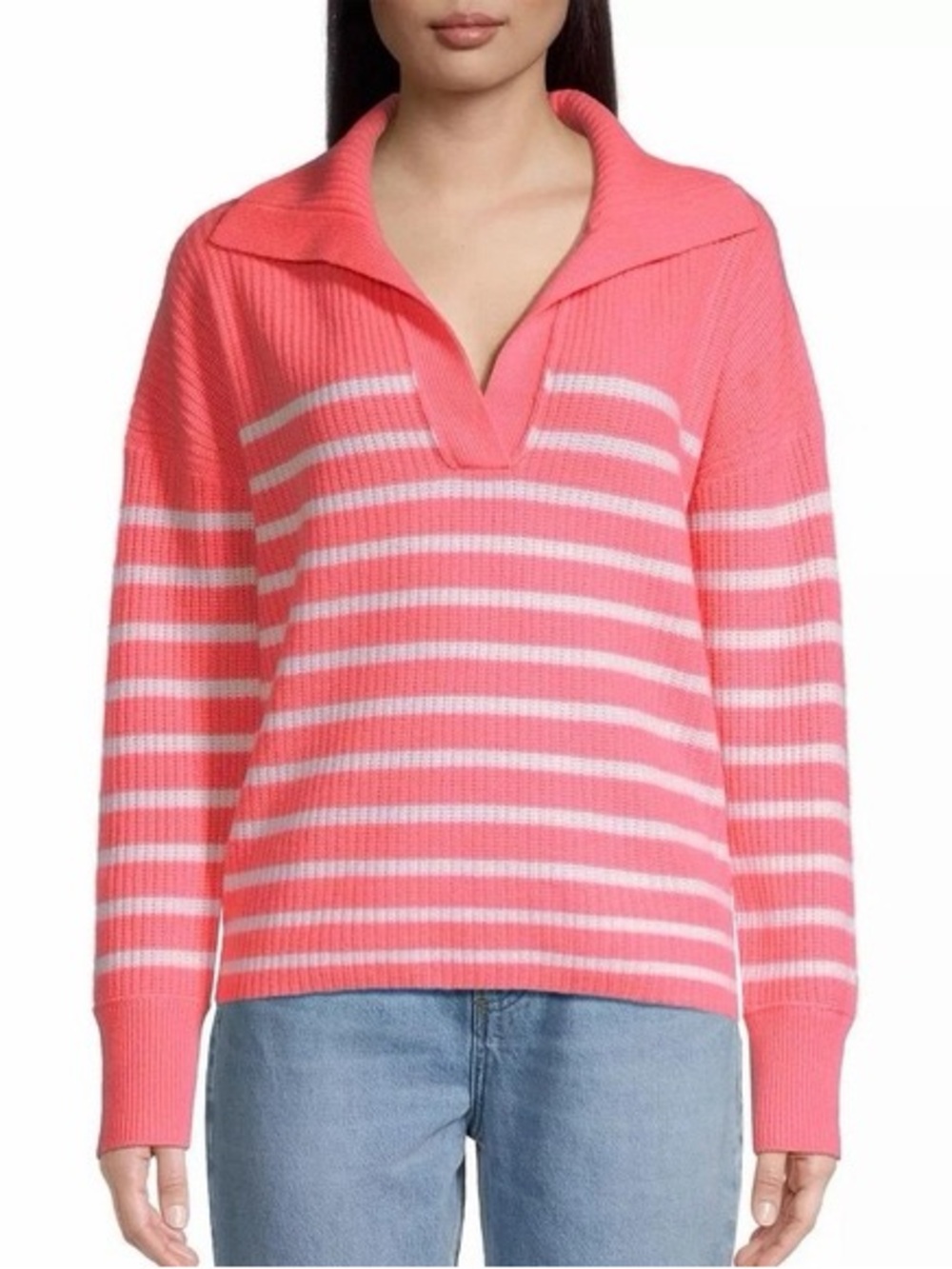 Vineyard Vines 100% Cashmere Striped Collared Sweater Women’s M Coral Pink